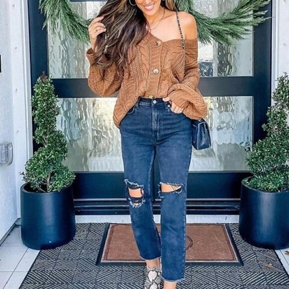 Brown Casual Womens Bishop Sleeve Button Up Cardigan - Picture 1 of 5